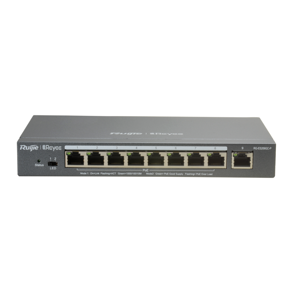 Reyee PoE 8+1 CH Switch med cloud, 120W PoE, 10/100/1000