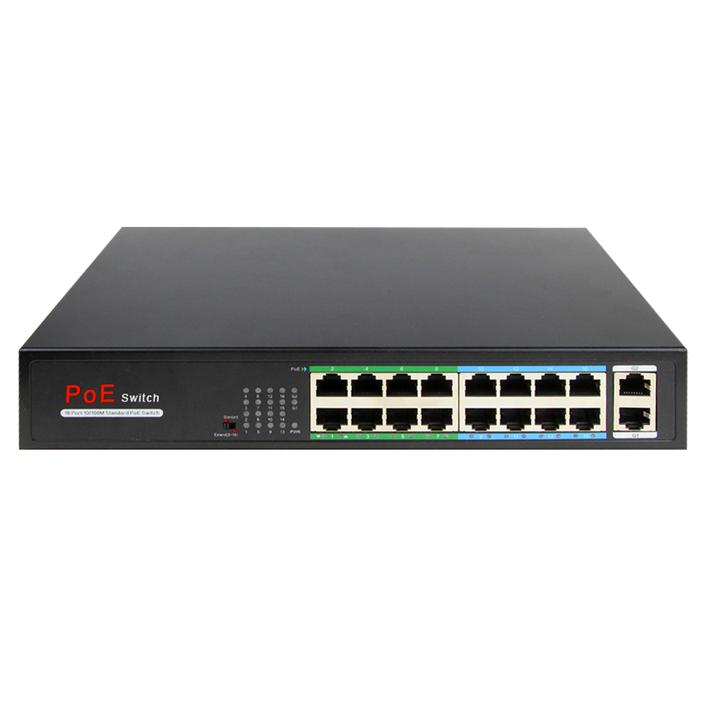 16 ports PoE switch,16x PoE + 2x Uplink, 10/100, 160W
