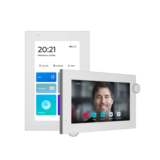 Indendørs panel med 7" monitor, PoE / 12V, hvid
