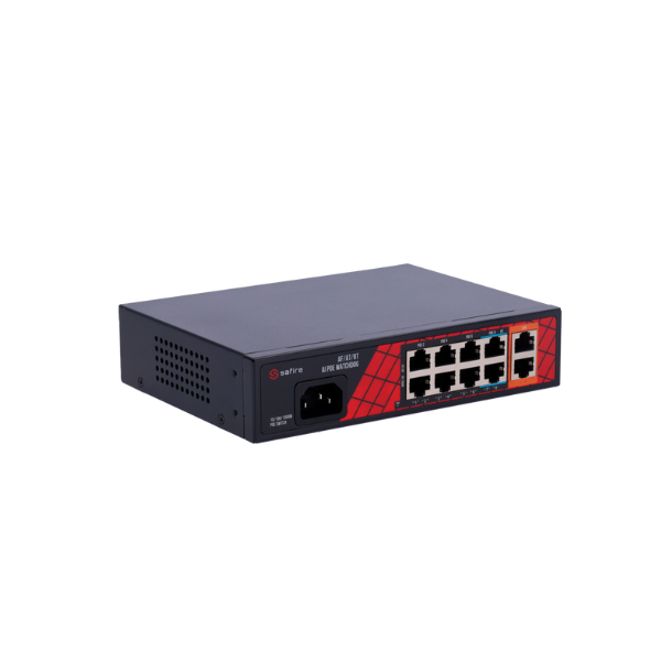 Safire PoE Switch 120W, 6x 30W PoE (100Mbps) & 2x 60W PoE (100Mbps) & 2x Uplink (1000Mbps), WatchDog