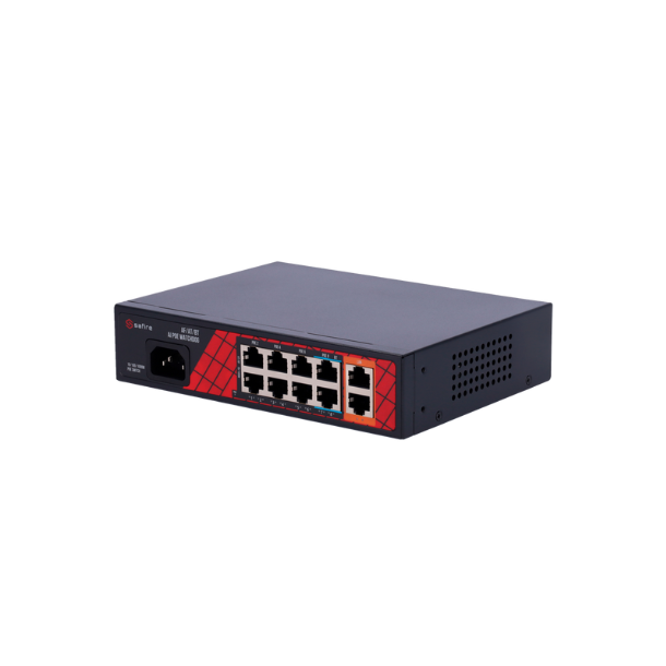 Safire PoE Switch 120W, 6x 30W PoE (100Mbps) & 2x 60W PoE (100Mbps) & 2x Uplink (1000Mbps), WatchDog