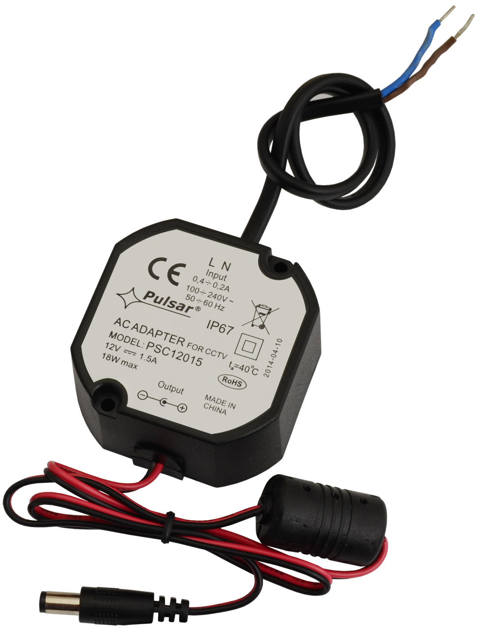 Indbygning strømforsyning IP67 til kamera, 12v 1500mA (PSC12015)