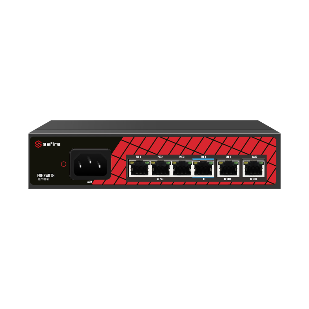 Safire PoE Switch 60W, 3x 30W PoE & 1x 60W PoE & 2x Uplink, WatchDog