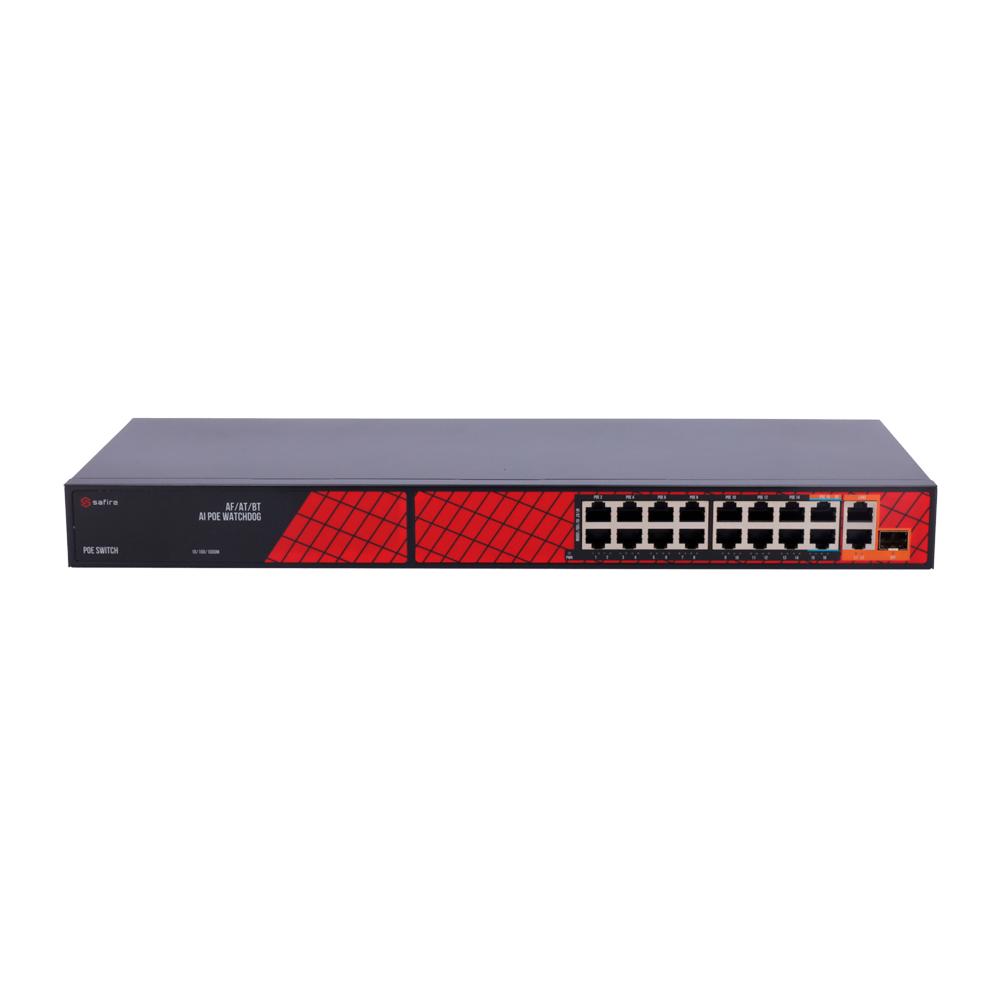 Safire PoE Switch 300W, 14x 30W PoE & 2x 60W Gigabit PoE & 2x Gigabit Uplink, WatchDog