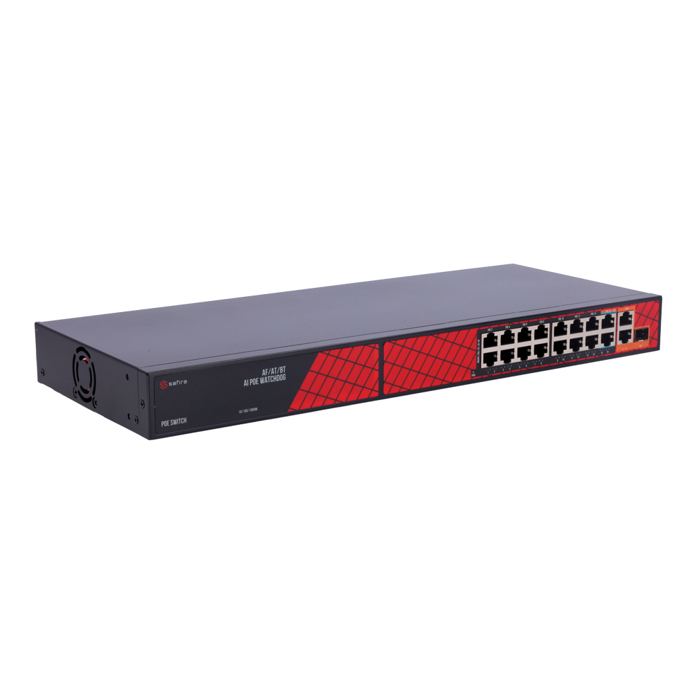 Safire PoE Switch 300W, 14x 30W PoE & 2x 60W Gigabit PoE & 2x Gigabit Uplink, WatchDog