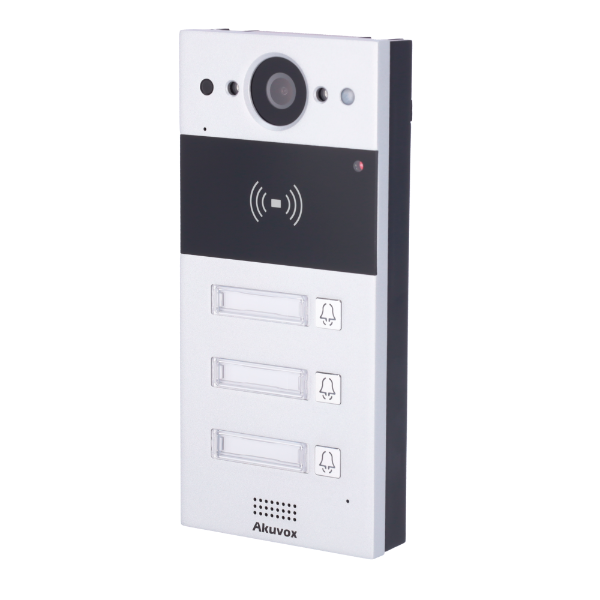 Akuvox dørstation med 3 knapper, PoE, Cloud, EM/MF and NFC, 2x relæ