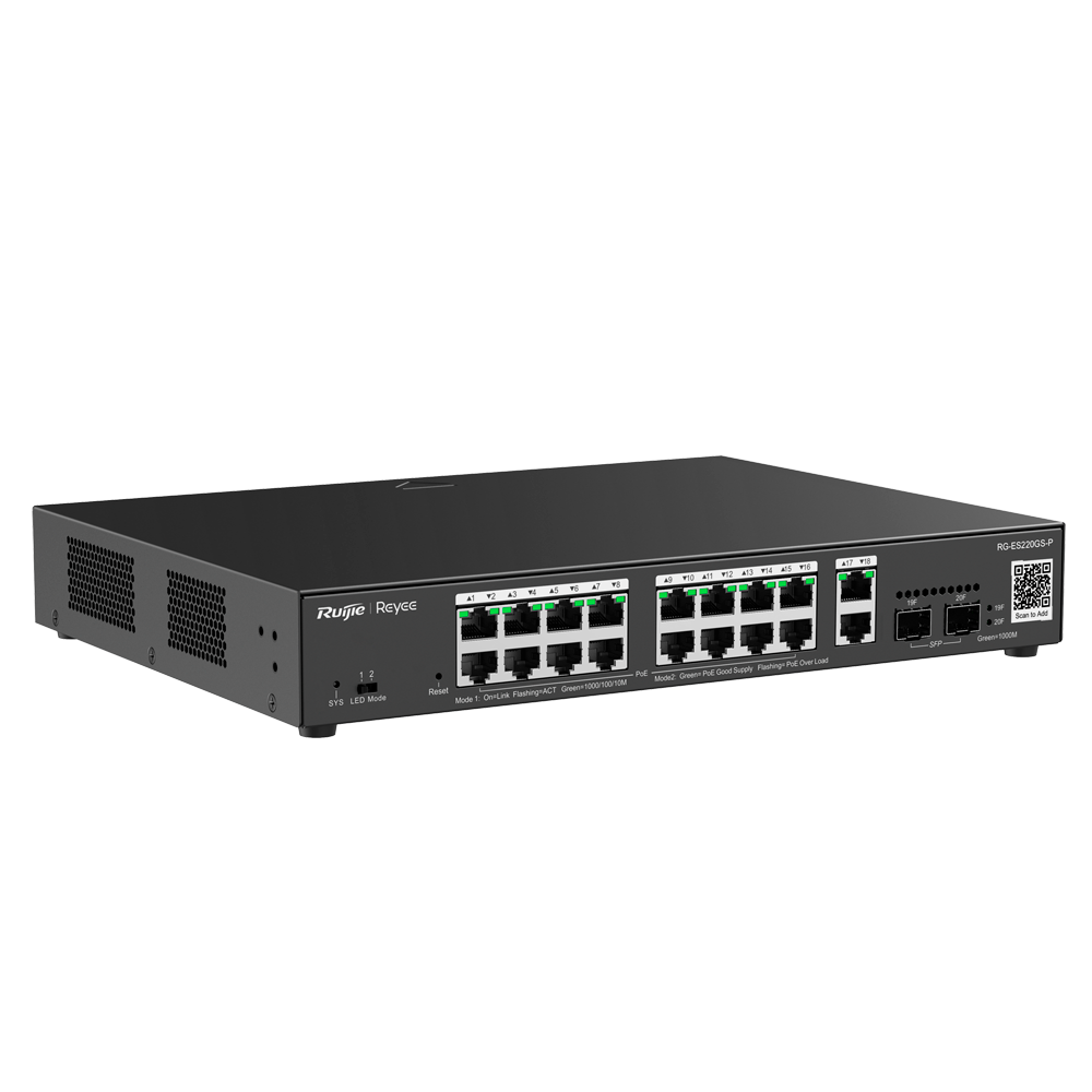Reyee PoE 16 x PoE + 2 x SFP + 2 x RJ45 UPLINK Switch, PoE, 250W, 10/100/1000, med cloud