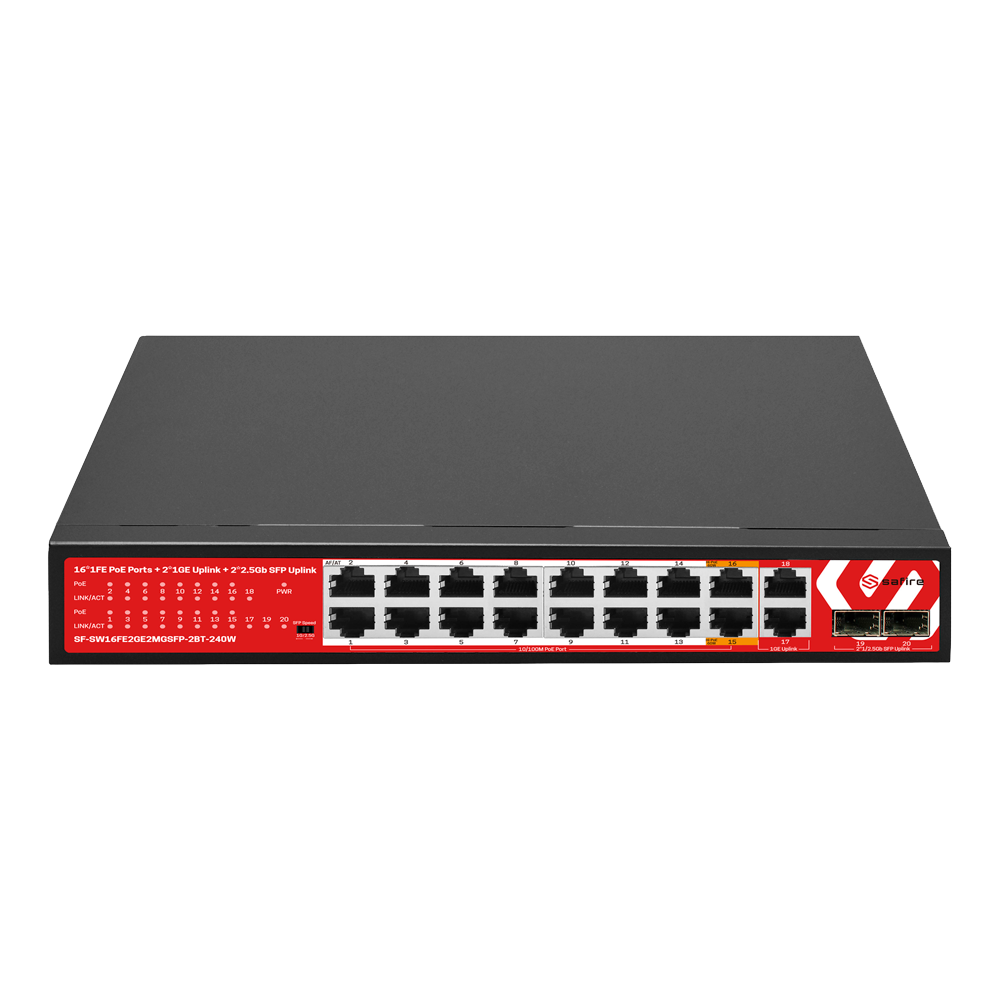 Safire PoE Switch 240W, 14x 30W PoE+ & 2x 60W PoE & 2x Uplink (1000 Mbps) & 2x SFP (2500 Mbps), WatchDog