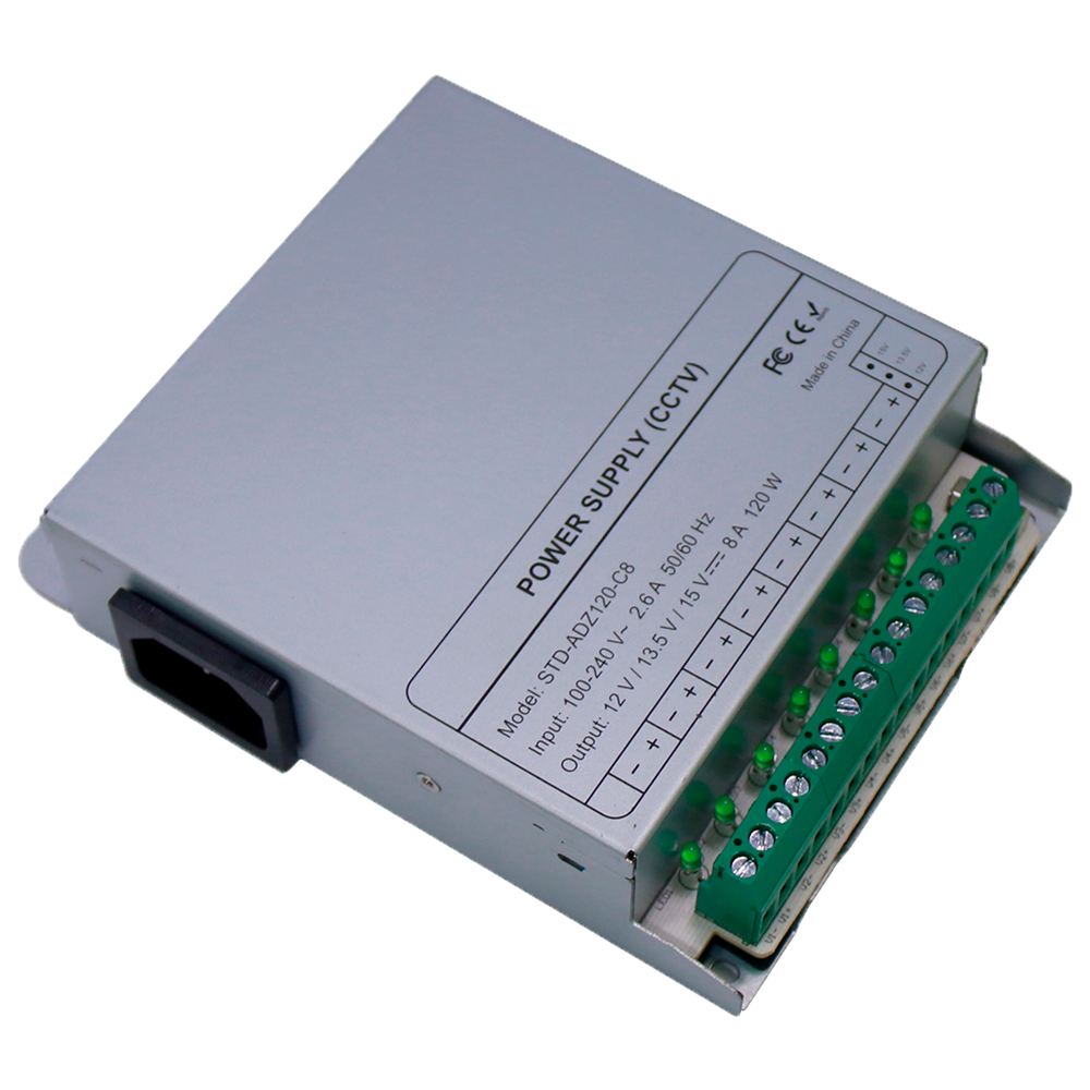 DIN-strømforsyning 12V 10A/120W 8 Udgange