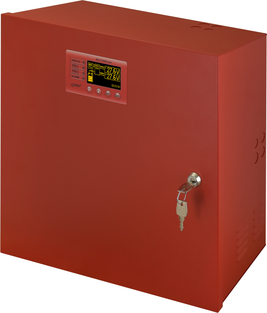 EN54 brandstrømforsyning 27,6V 10A, 2x40Ah, LCD