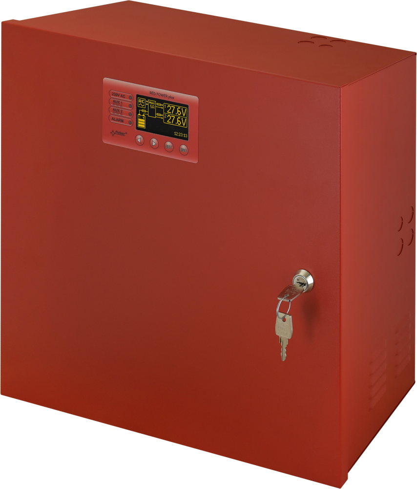 EN54 brandstrømforsyning 27,6V 5A, 2x40Ah, LCD