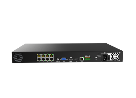 MS-N5008-UPC Milesight NVR, 8 kanaler, 8 x PoE, 1 x LAN, 80mbit, 2 x HDD , I/O.