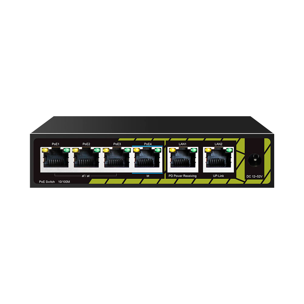 PoE Extender Switch 4EP+2EP 6 Ports 100Mbps IEEE 802.3 af/at/bt