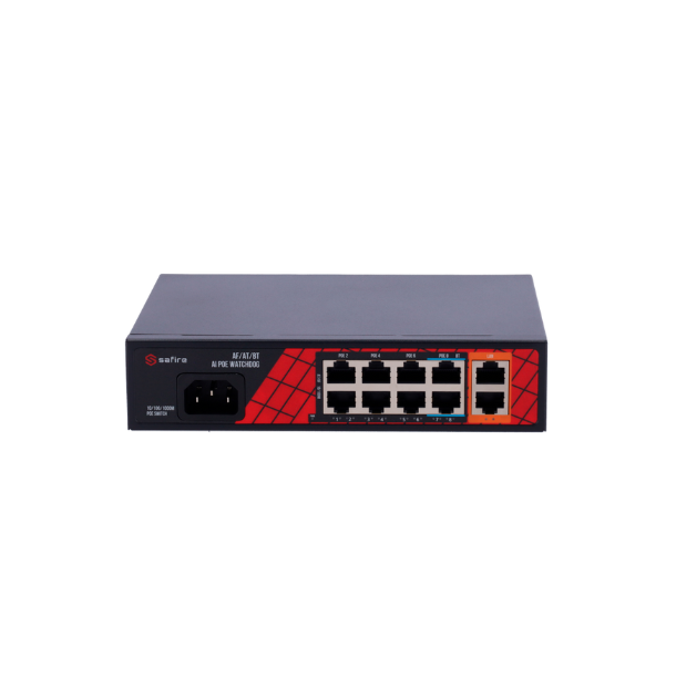 Safire PoE Switch 120W, 6x 30W PoE (100Mbps) & 2x 60W PoE (100Mbps) & 2x Uplink (1000Mbps), WatchDog