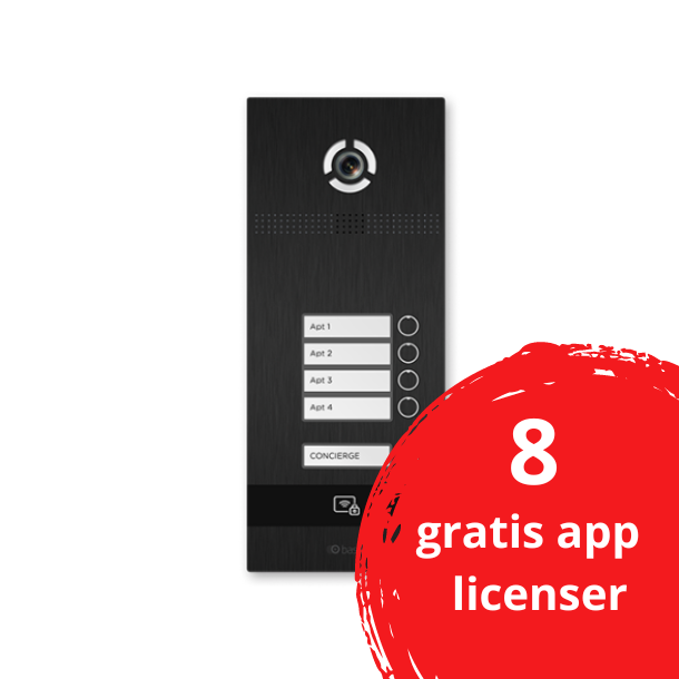 Udendørs panel, 4 lejligheder, videodørtelefon