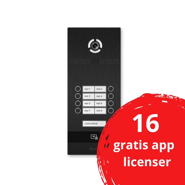 Udendørs videodørtelefon med til 8 lejligheder POE mm