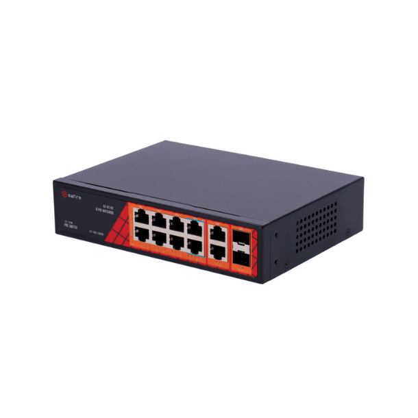 Safire PoE gigabit Switch 120W, 6x 30W PoE & 2x 60W PoE & 2x SFP Link & 2x Uplink, PoE WatchDog