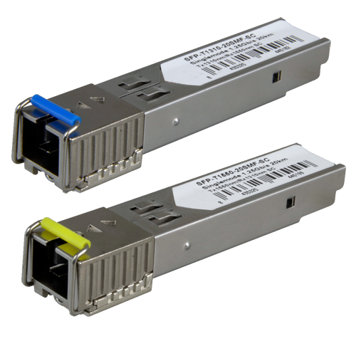 Sæt med SFP moduler. Single mode fiber. SC Simplex, BiDi, Max 20 km, 1.25Gb/s - 1000Base-LX