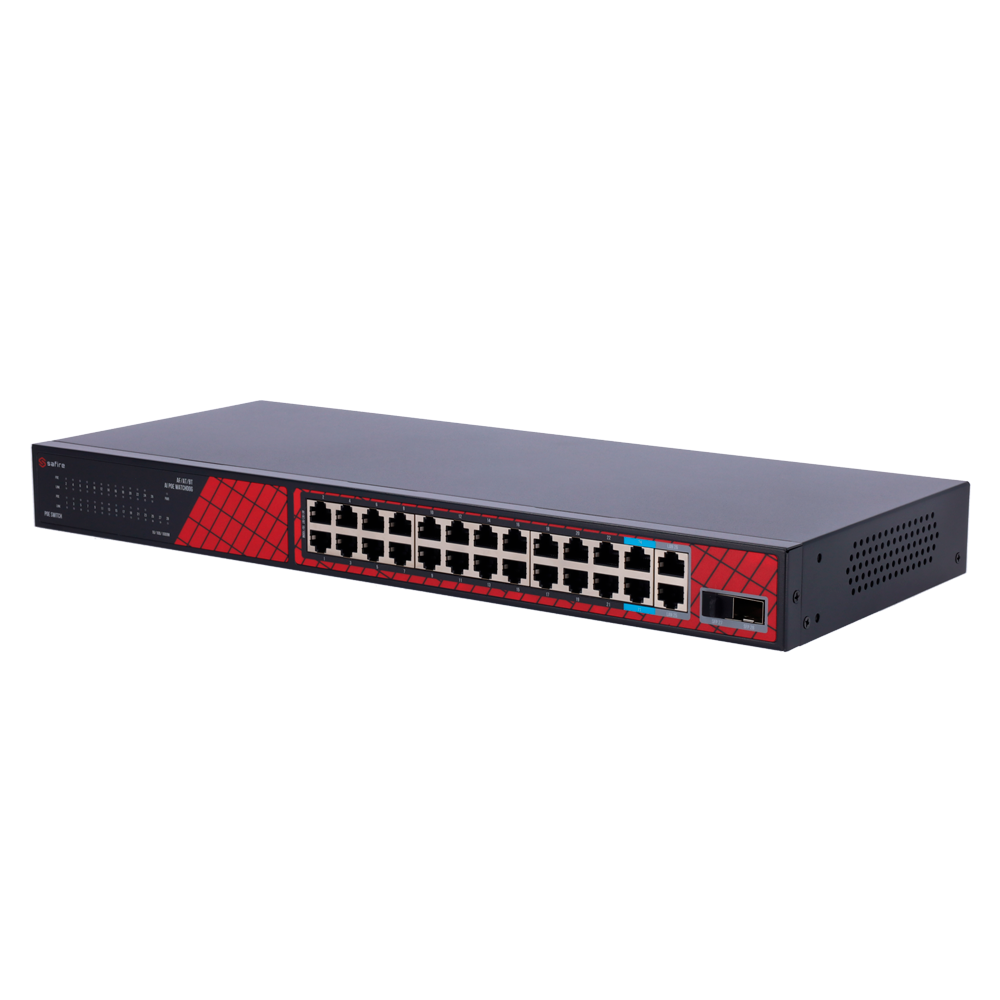 Safire PoE Switch 300W, 22x 30W PoE & 2x 60W HiPoE  & 2x Gigabit Uplink & 2x SFP, WatchDog