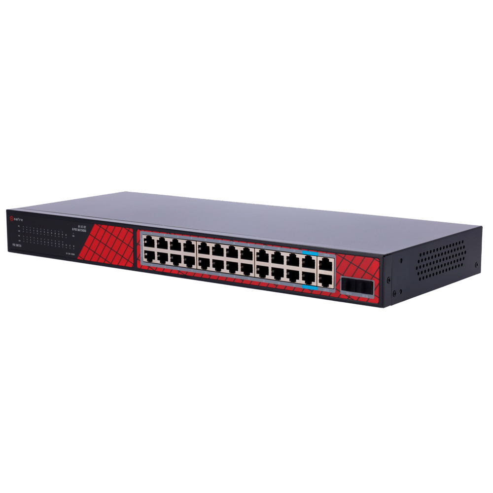 Safire PoE Switch 300W, 22x 30W Gigabit PoE & 2x 60W Gigabit PoE & 2x Gigabit Uplink & 2x SFP, WatchDog