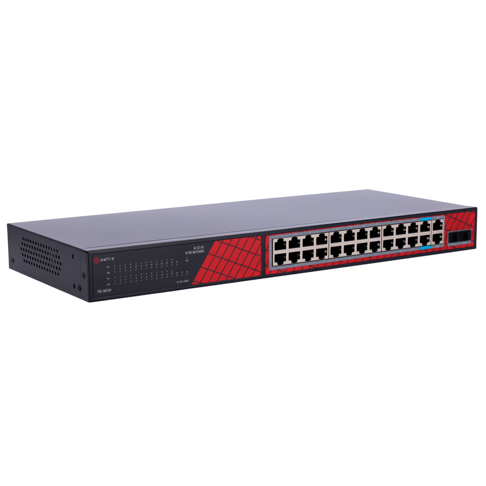Safire PoE Switch 300W, 22x 30W Gigabit PoE & 2x 60W Gigabit PoE & 2x Gigabit Uplink & 2x SFP, WatchDog