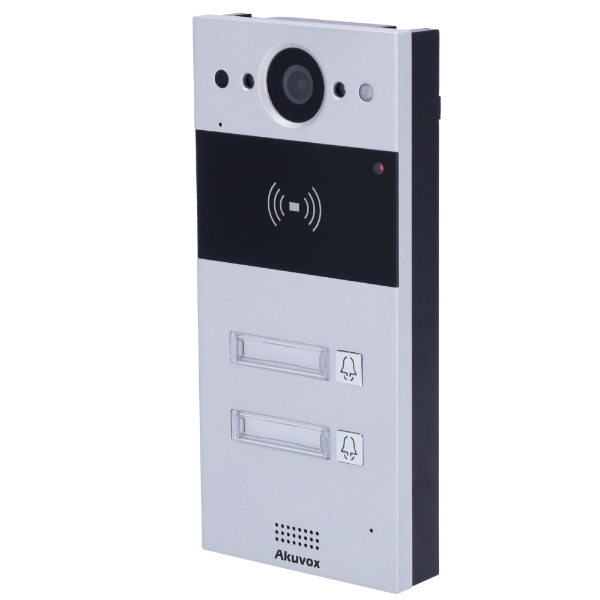 Akuvox dørstation med 2 knapper, PoE, Cloud, EM/MF and NFC, 2x relæ