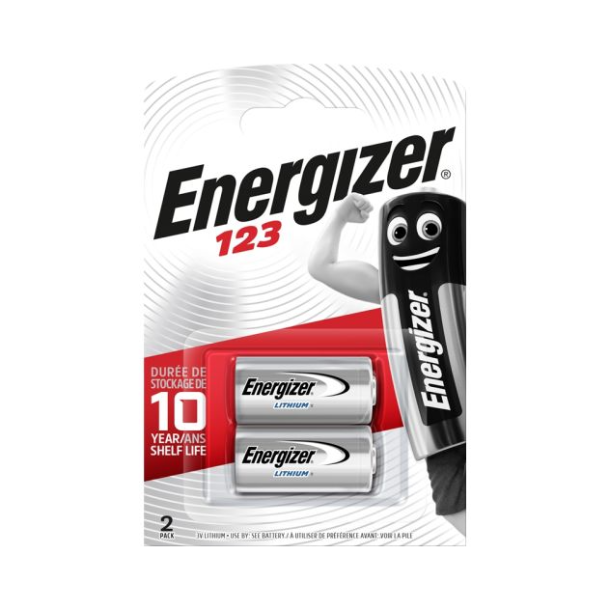 2 stk. Energizer Lithium 3v batteri, CR123, 1500 mAh