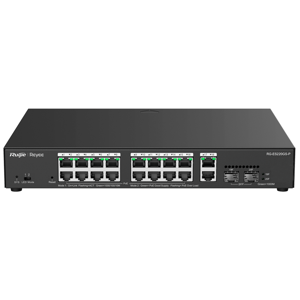 Reyee PoE 16 x PoE + 2 x SFP  + 2 x RJ45 UPLINK Switch, PoE, 250W, 10/100/1000, med cloud
