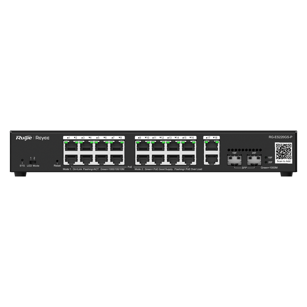 Reyee PoE 16 x PoE + 2 x SFP  + 2 x RJ45 UPLINK Switch, PoE, 250W, 10/100/1000, med cloud