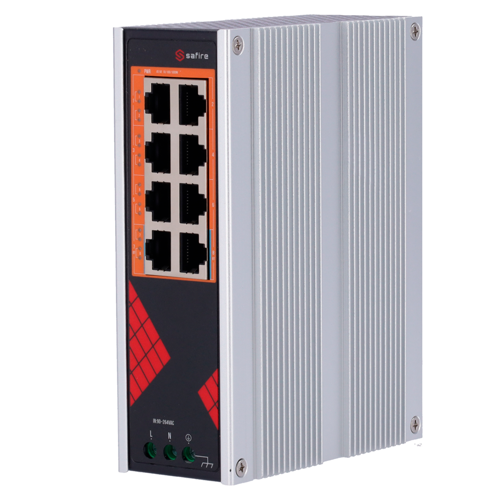 Safire PoE Switch 130W, 6x 30W PoE+ (1000Mbps) & 2x 60W HiPoE (1000Mbps), WatchDog, DIN
