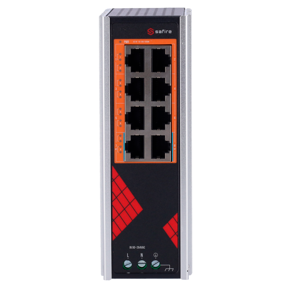 Safire PoE Switch 130W, 6x 30W PoE+ (1000Mbps) & 2x 60W HiPoE (1000Mbps), WatchDog, DIN