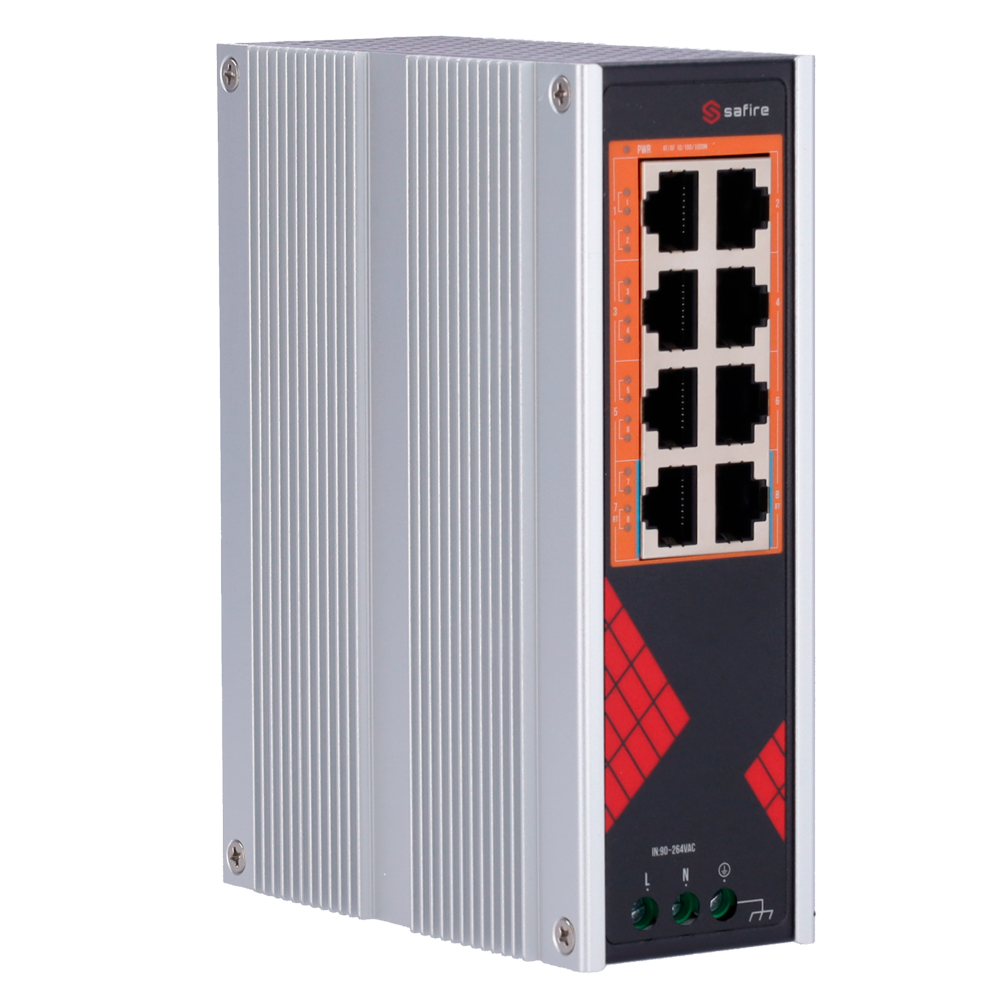 Safire PoE Switch 130W, 6x 30W PoE+ (1000Mbps) & 2x 60W HiPoE (1000Mbps), WatchDog, DIN