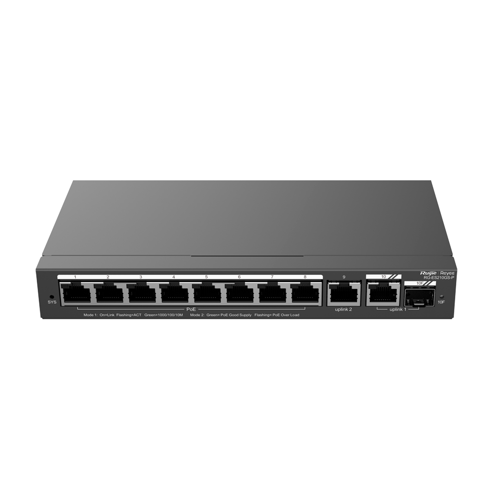 Reyee PoE 8 +2xRJ45 link og 1xSFP Link Switch med cloud, 120W PoE, 10/100/1000