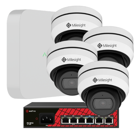 PK-AjaxVideo12 Ajax NVR video pakke m. 4 stk. Milesight kamaera, 4 MP