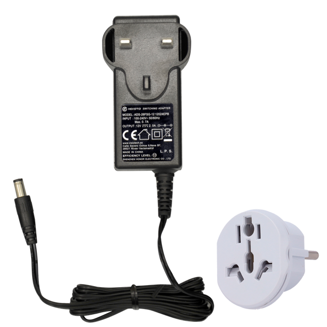 Strømadapter 12V 2A UK-stik Stabiliseret