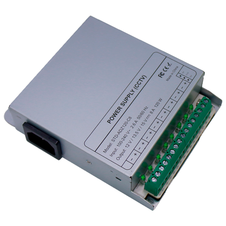 DIN-strømforsyning 12V 10A/120W 8 Udgange