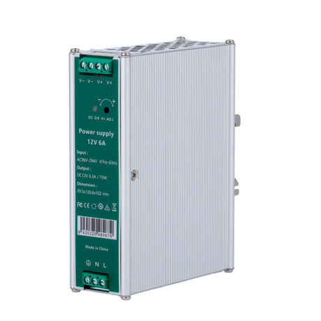 DIN-strømforsyning 12V 6,3A/75W