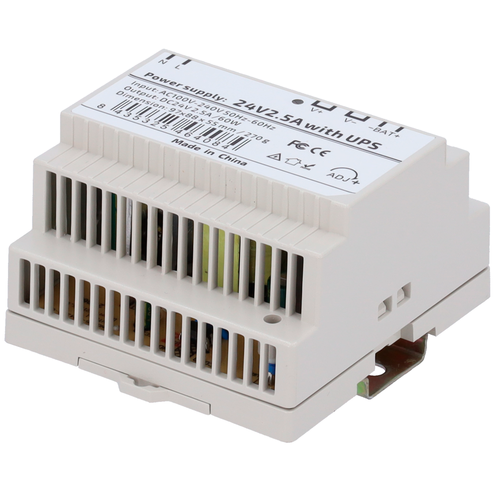 DIN-strømforsyning 24V 2,5A/60W m/UPS-funktion