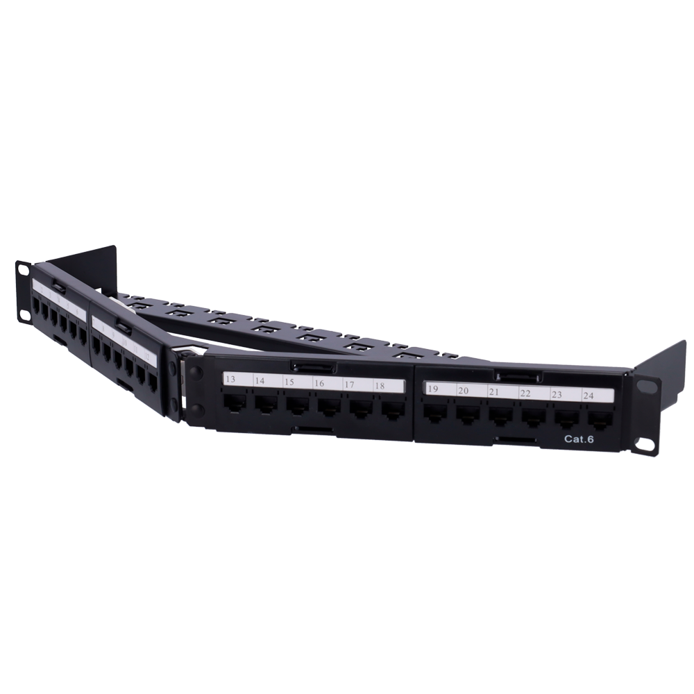 Vinklet patchpanel 24 port UTP CAT6, 1U