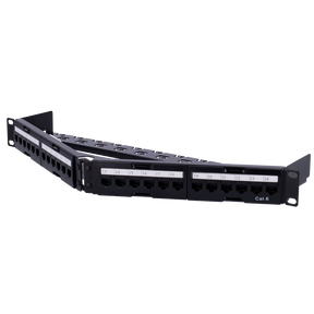 Vinklet patchpanel 24 port UTP CAT6, 1U