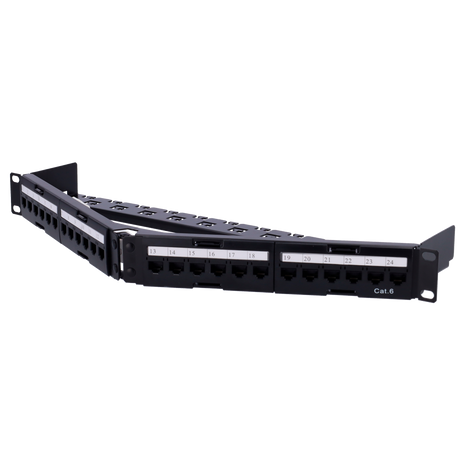 Vinklet patchpanel 24 port UTP CAT6, 1U