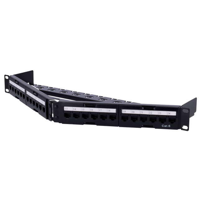 Vinklet patchpanel 24 port UTP CAT6, 1U
