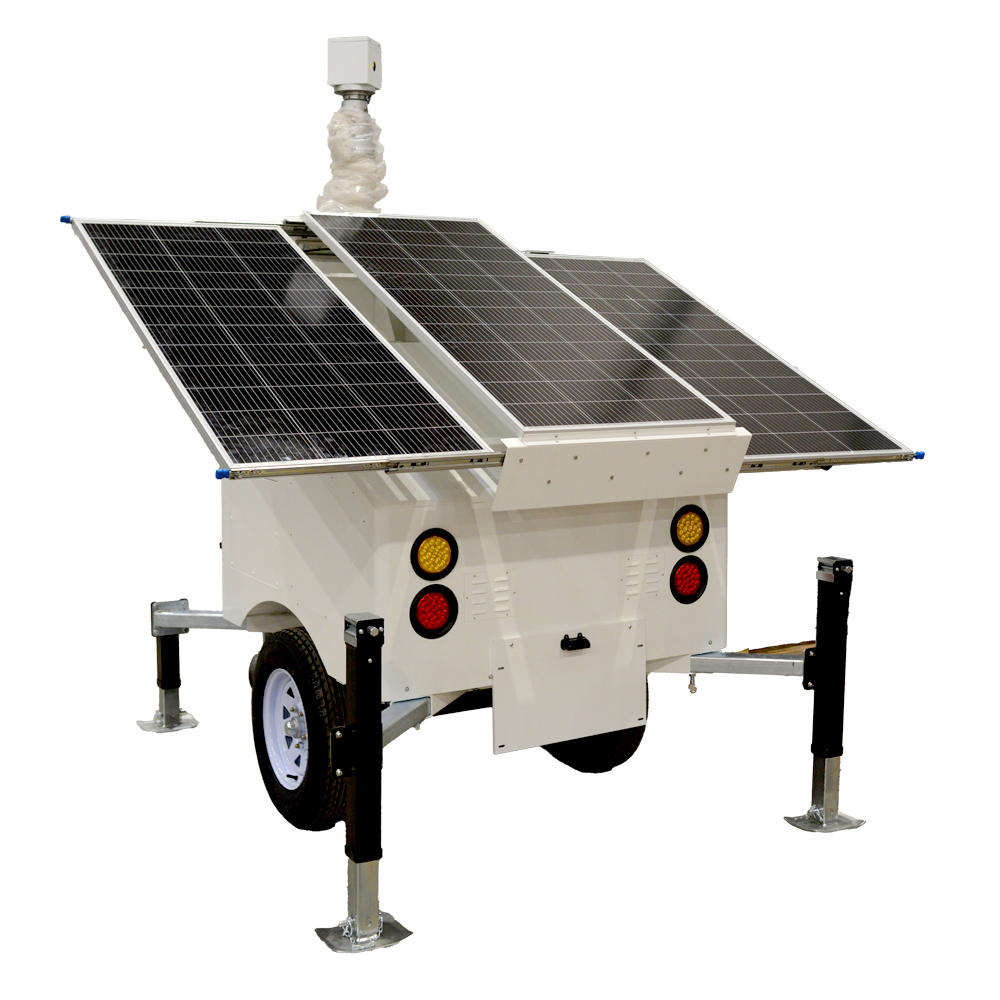 Safire Solcelletrailer til CCTV, 3x120W, 2560Wh LiFePO4, 6m mast