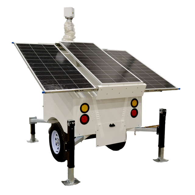 Safire Solcelletrailer til CCTV, 3x120W, 2560Wh LiFePO4, 6m mast