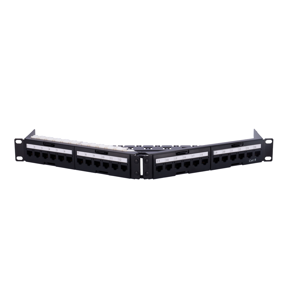 Vinklet patchpanel 24 port UTP CAT6, 1U