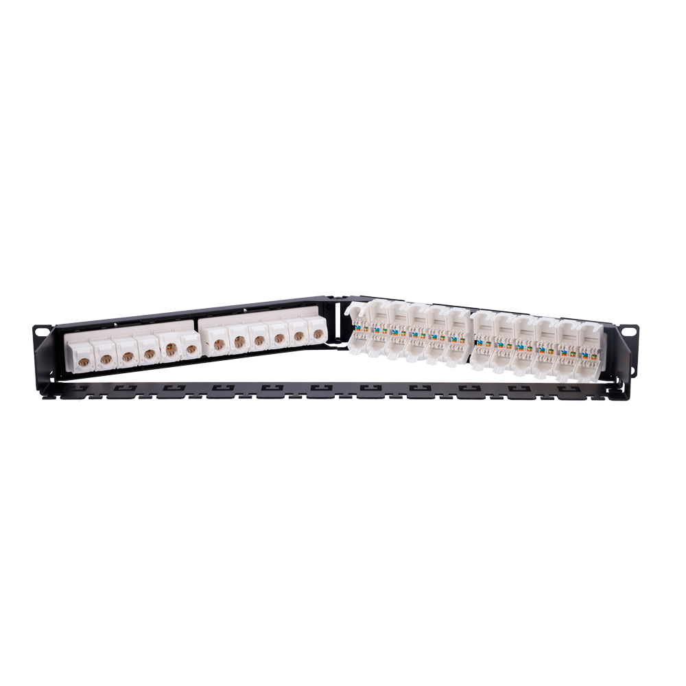 Vinklet patchpanel 24 port UTP CAT6, 1U
