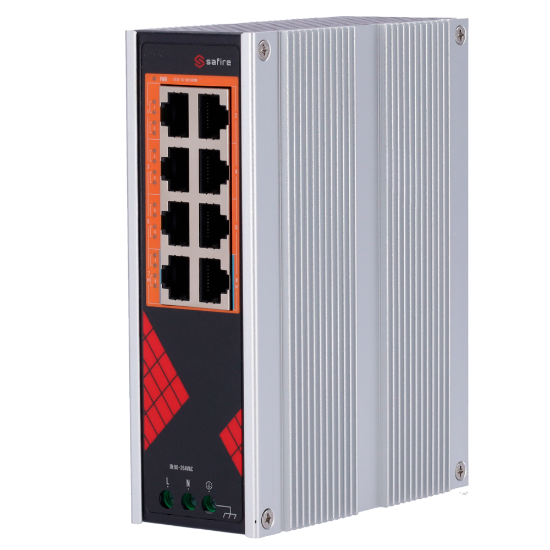 Billede af Safire PoE Switch 130W, 6 x 30W PoE+ (1000Mbps) + 2 x 60W HiPoE (1000Mbps), WatchDog, DIN