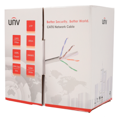 Billede af CAT6E U/UTP, cat 6, 24AWG, LSZH, 100% Cu, Eca, CE, 305m, Hvid