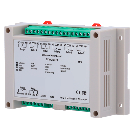 Billede af Relæmodul 8 in / 8 out, LAN + Wifi. Webserver. Modbus/TCP, TCP/IP, UDP, HTTP, DHCP, MQTT. 12v dc/1a