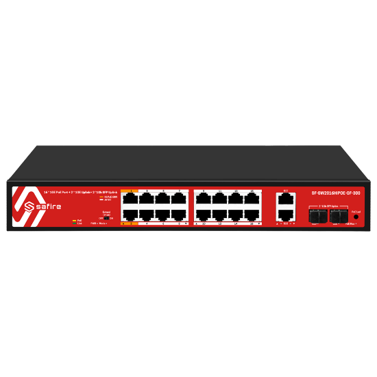 Billede af Safire PoE Switch Gigabit 240W, 14x 30W PoE+  & 2x 60W PoE  & 2x Uplink & 2x SFP, WatchDog